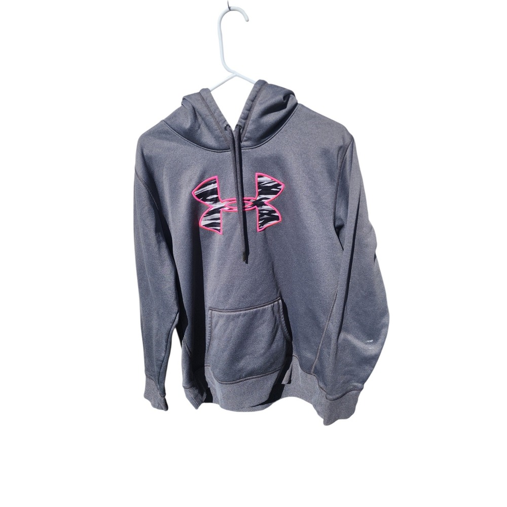 Under‎ Armour Storm Hoodie Gray Zebra Print Neon Pink Logo Pullover Sweatshirt